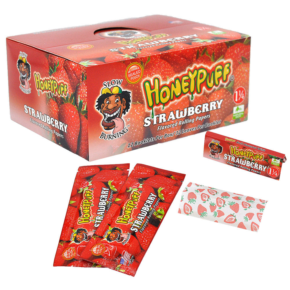 HONEYPUFF 1 1/4 Size Strawberry Flavored Rolling Papers, Slow Burning Cigarette Rolling Papers (50 PCS)