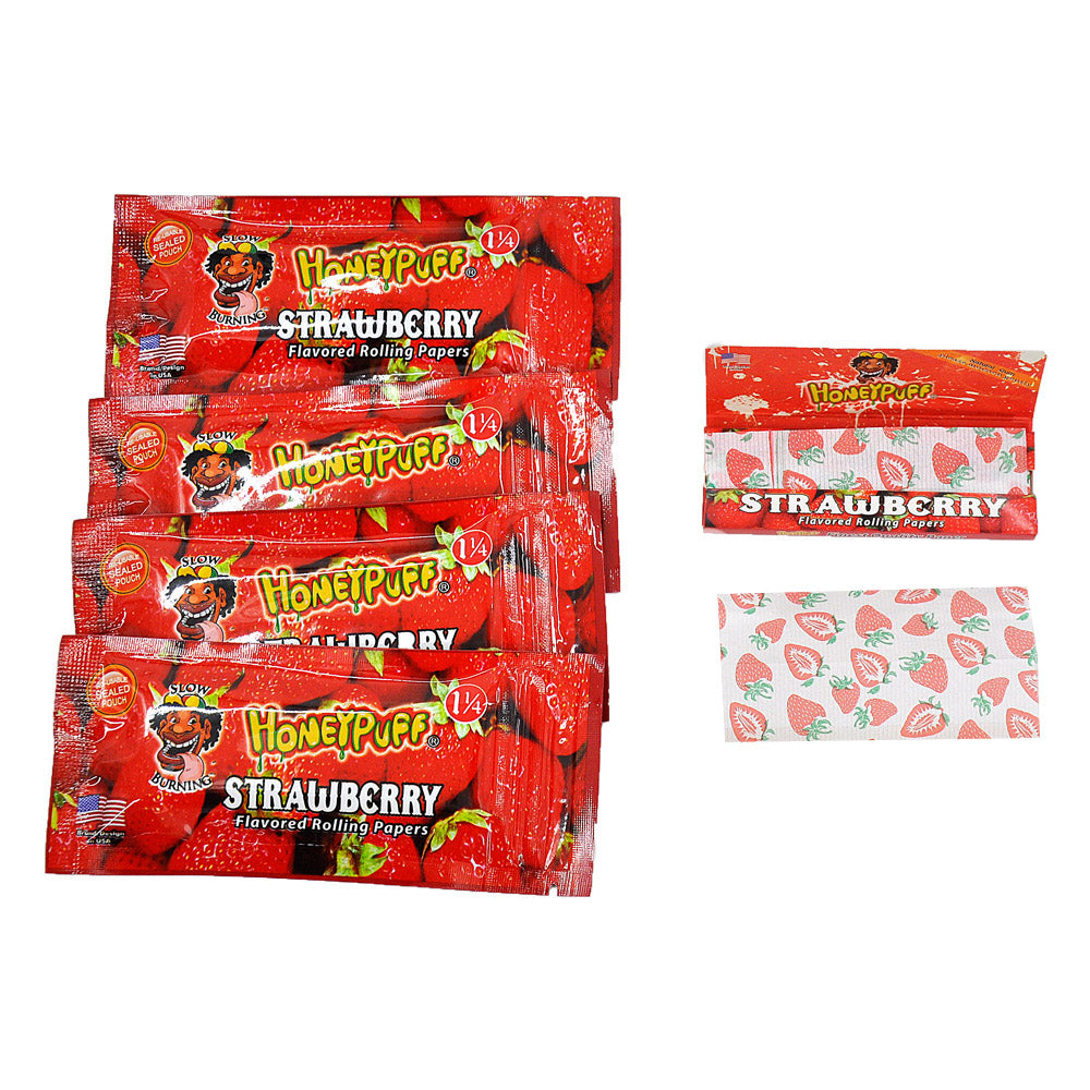 HONEYPUFF 1 1/4 Size Strawberry Flavored Rolling Papers, Slow Burning Cigarette Rolling Papers (50 PCS)