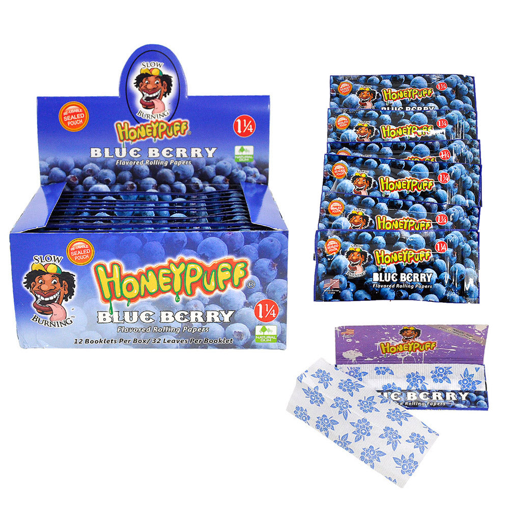 HONEYPUFF 1 1/4 Size Blueberry Flavored Rolling Papers, Slow Burning Cigarette Rolling Papers (50 PCS)