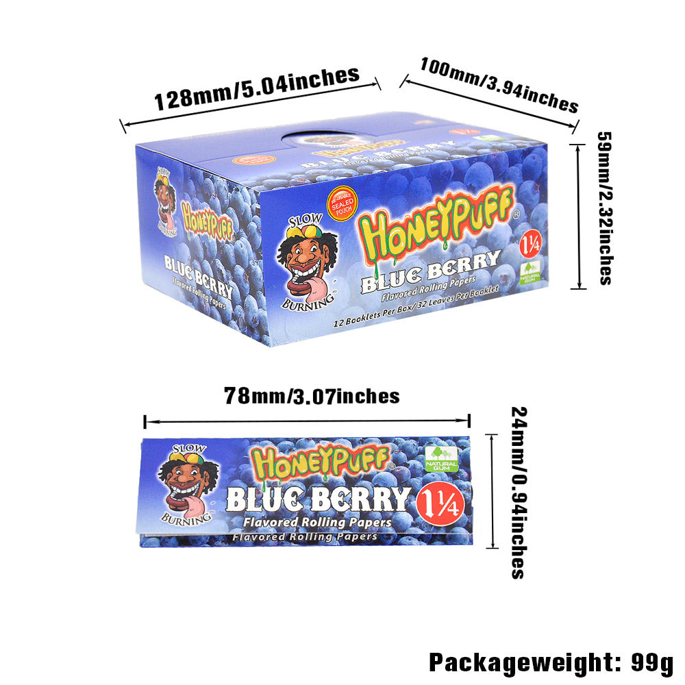 HONEYPUFF 1 1/4 Size Blueberry Flavored Rolling Papers, Slow Burning Cigarette Rolling Papers (50 PCS)
