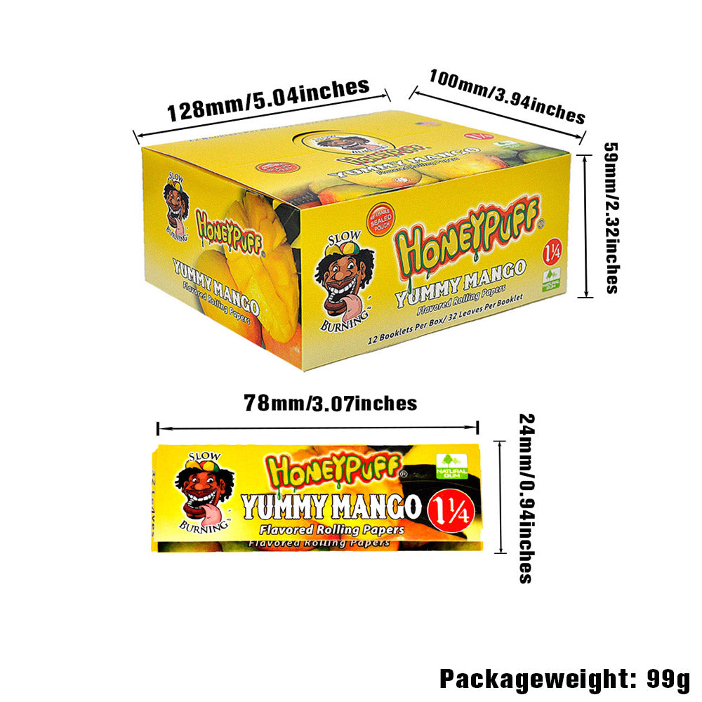 HONEYPUFF 1 1/4 Size Mango Flavored Rolling Papers, Slow Burning Cigarette Rolling Papers (50 PCS)