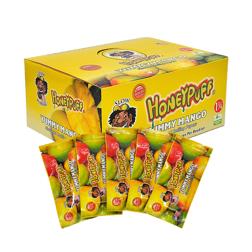 HONEYPUFF 1 1/4 Size Mango Flavored Rolling Papers, Slow Burning Cigarette Rolling Papers (50 PCS)