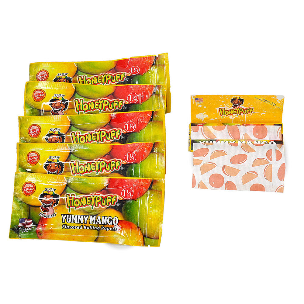 HONEYPUFF 1 1/4 Size Mango Flavored Rolling Papers, Slow Burning Cigarette Rolling Papers (50 PCS)