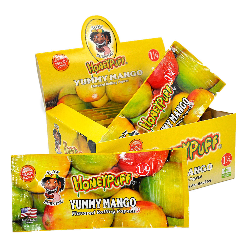 HONEYPUFF 1 1/4 Size Mango Flavored Rolling Papers, Slow Burning Cigarette Rolling Papers (50 PCS)