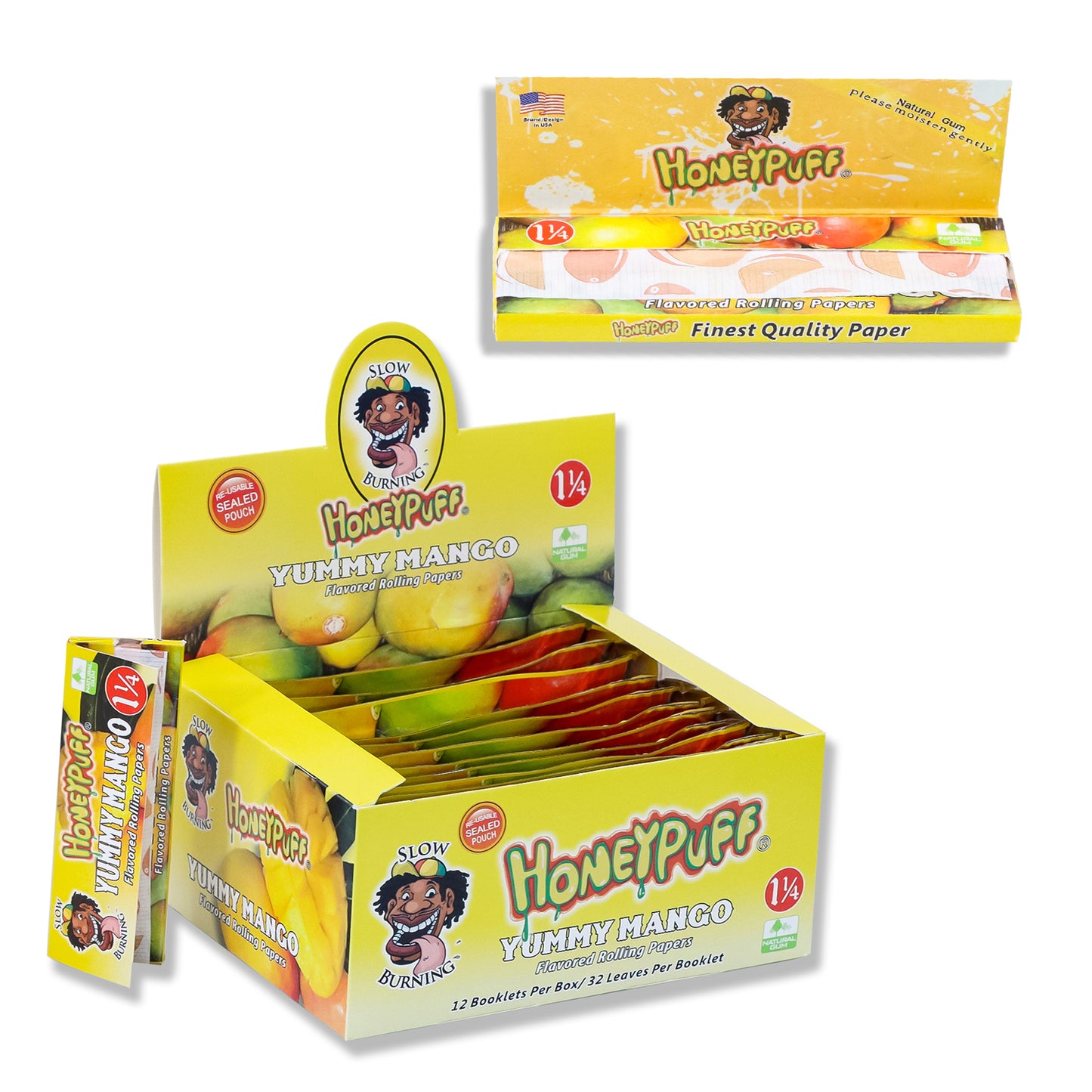 HONEYPUFF 1 1/4 Size Mango Flavored Rolling Papers, Slow Burning Cigarette Rolling Papers (50 PCS)
