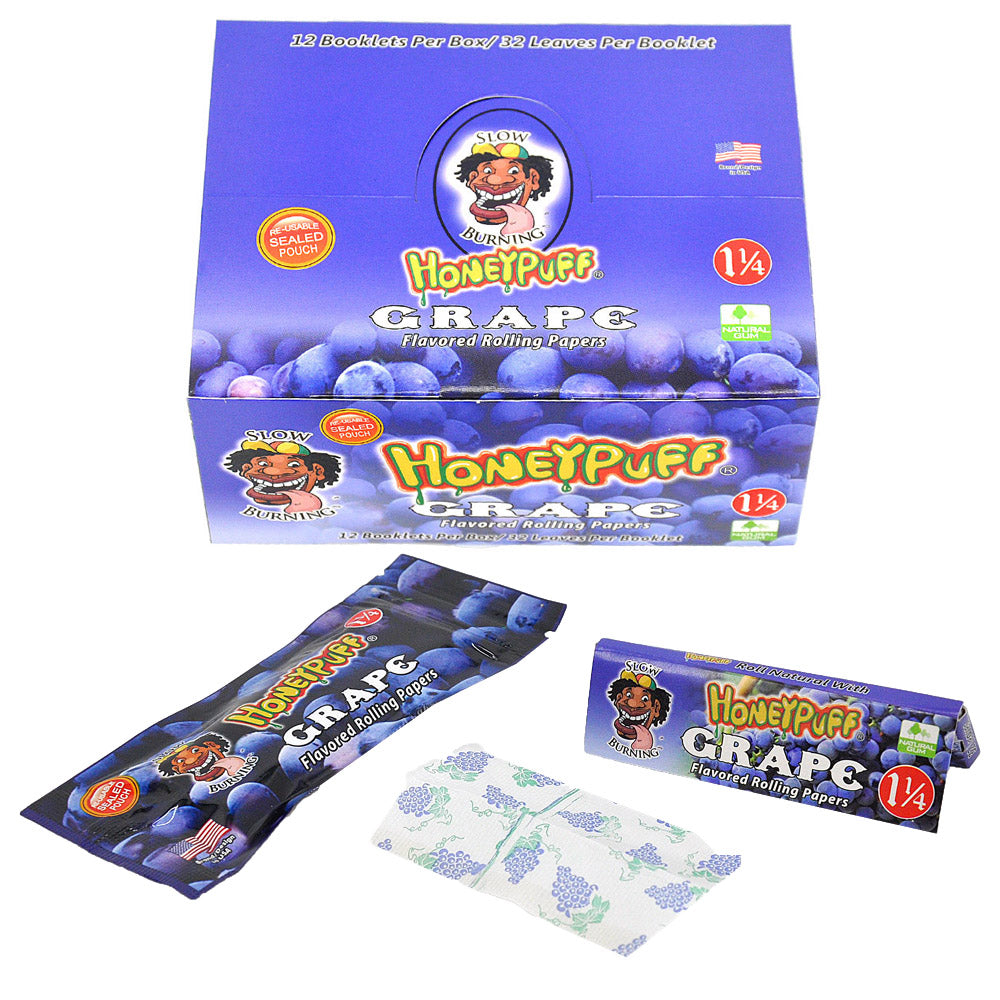 HONEYPUFF 1 1/4 Size Grape Flavored Rolling Papers, Slow Burning Cigarette Rolling Papers (50 PCS)