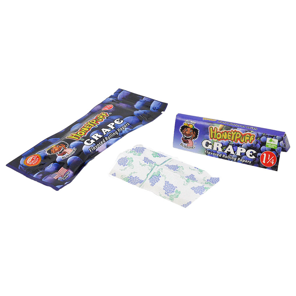 HONEYPUFF 1 1/4 Size Grape Flavored Rolling Papers, Slow Burning Cigarette Rolling Papers (50 PCS)