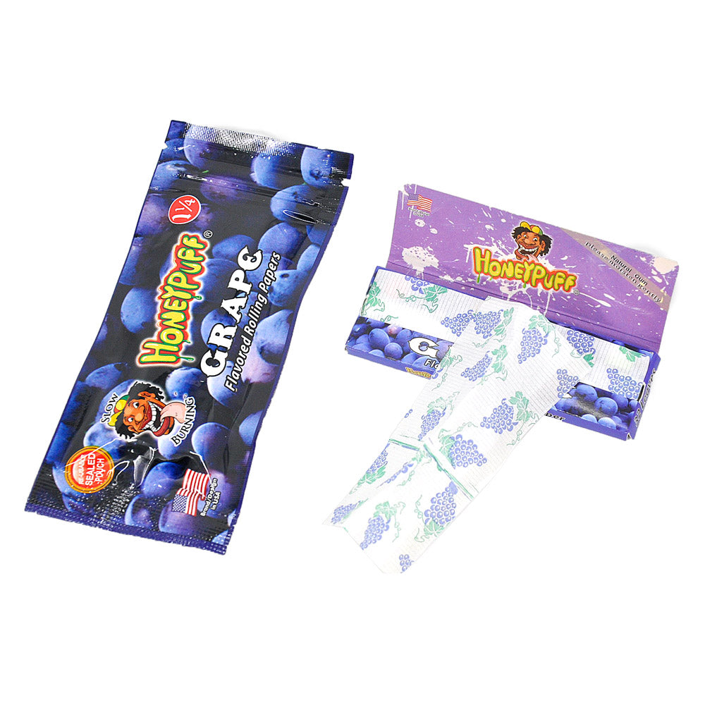 HONEYPUFF 1 1/4 Size Grape Flavored Rolling Papers, Slow Burning Cigarette Rolling Papers (50 PCS)