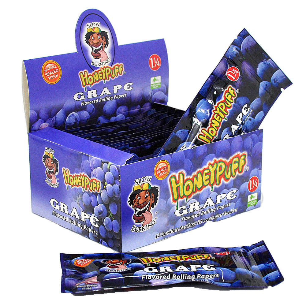 HONEYPUFF 1 1/4 Size Grape Flavored Rolling Papers, Slow Burning Cigarette Rolling Papers (50 PCS)