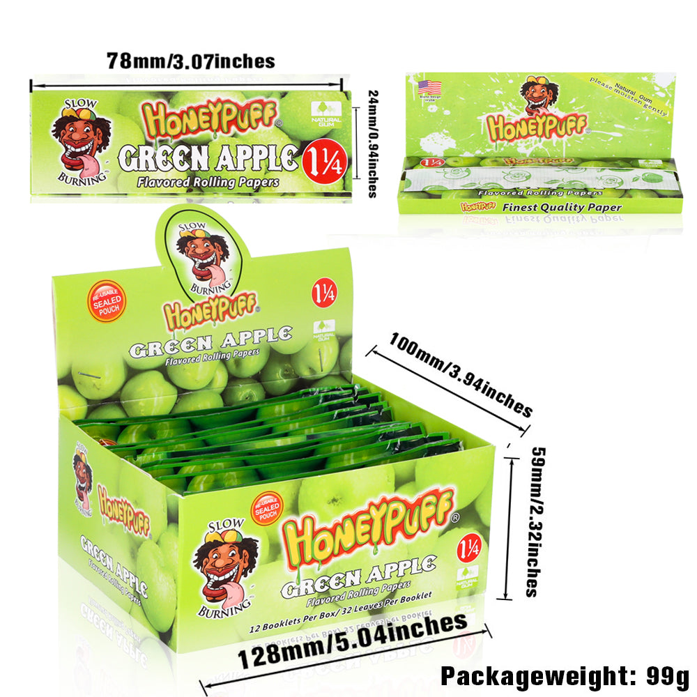 HONEYPUFF 1 1/4 Size Green Apple Flavored Rolling Papers, Slow Burning Cigarette Rolling Papers (50 PCS)