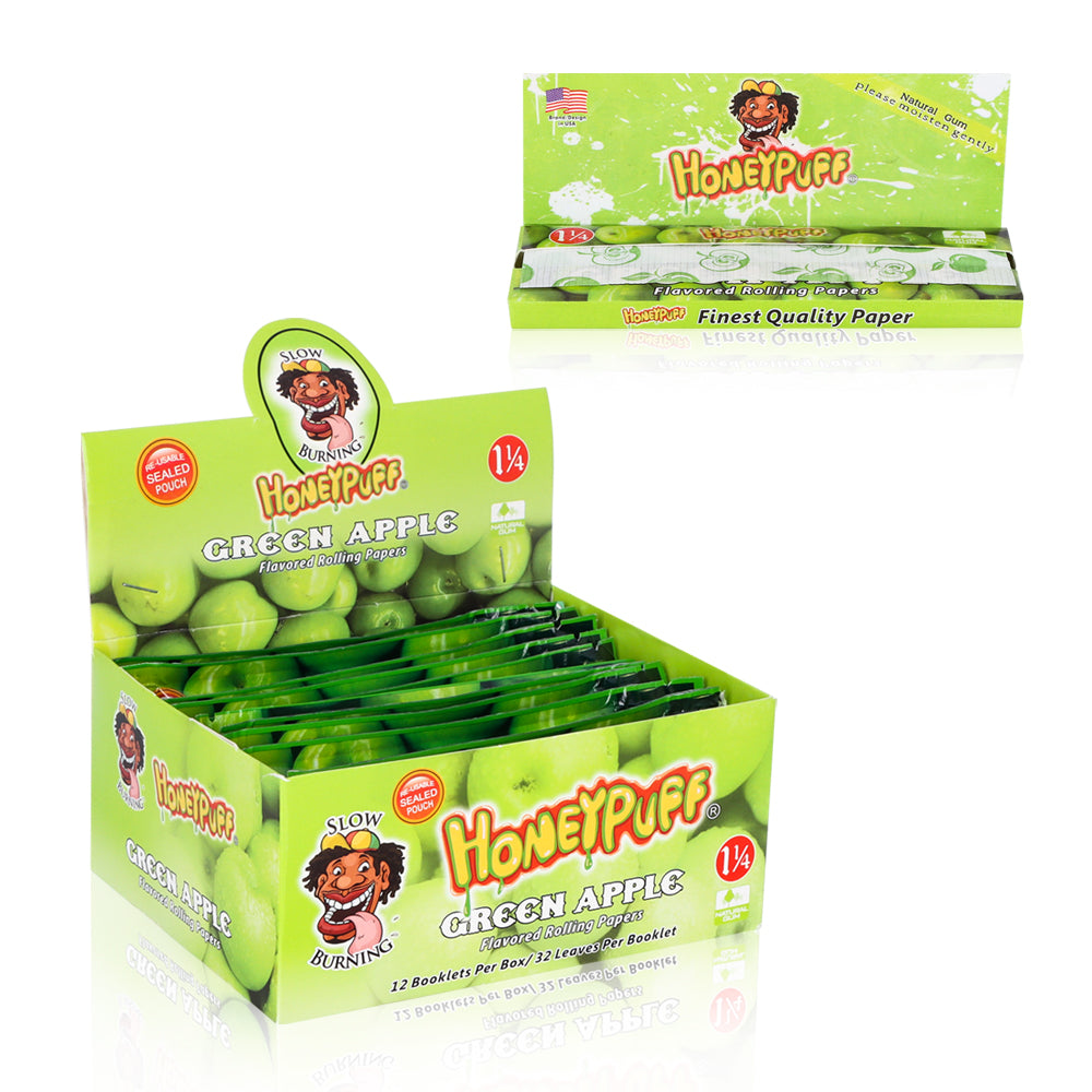 HONEYPUFF 1 1/4 Size Green Apple Flavored Rolling Papers, Slow Burning Cigarette Rolling Papers (50 PCS)