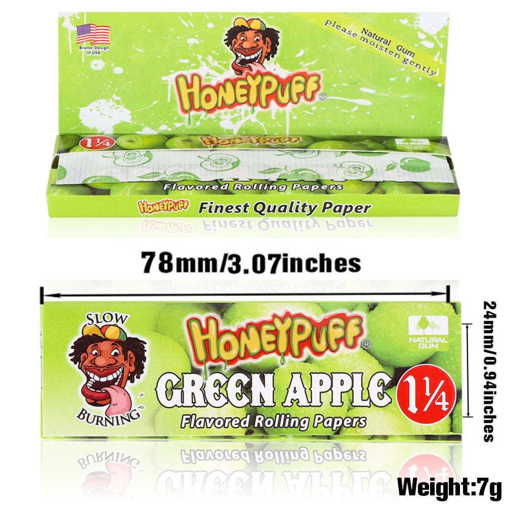 HONEYPUFF 1 1/4 Size Green Apple Flavored Rolling Papers, Slow Burning Cigarette Rolling Papers (50 PCS)