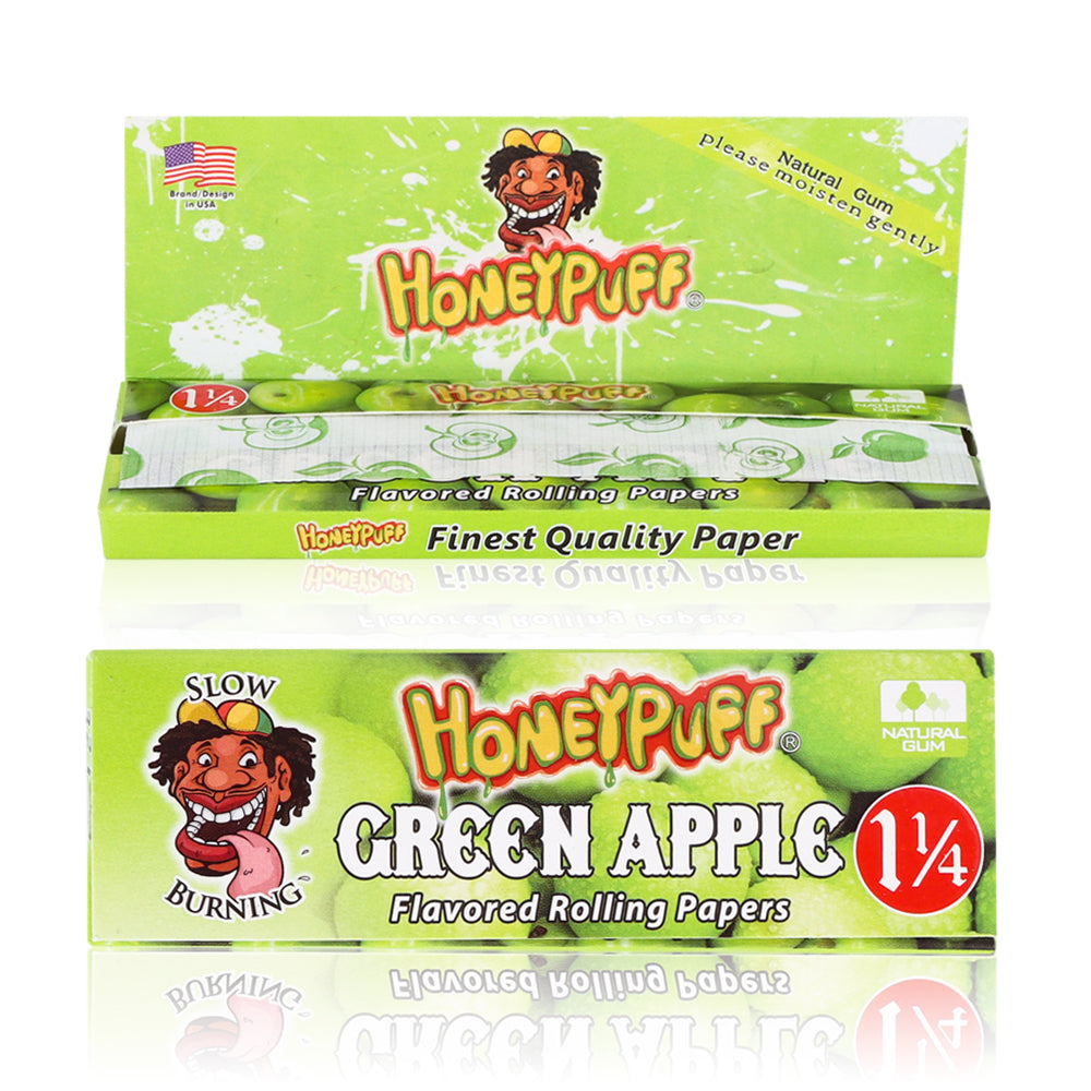 HONEYPUFF 1 1/4 Size Green Apple Flavored Rolling Papers, Slow Burning Cigarette Rolling Papers (50 PCS)