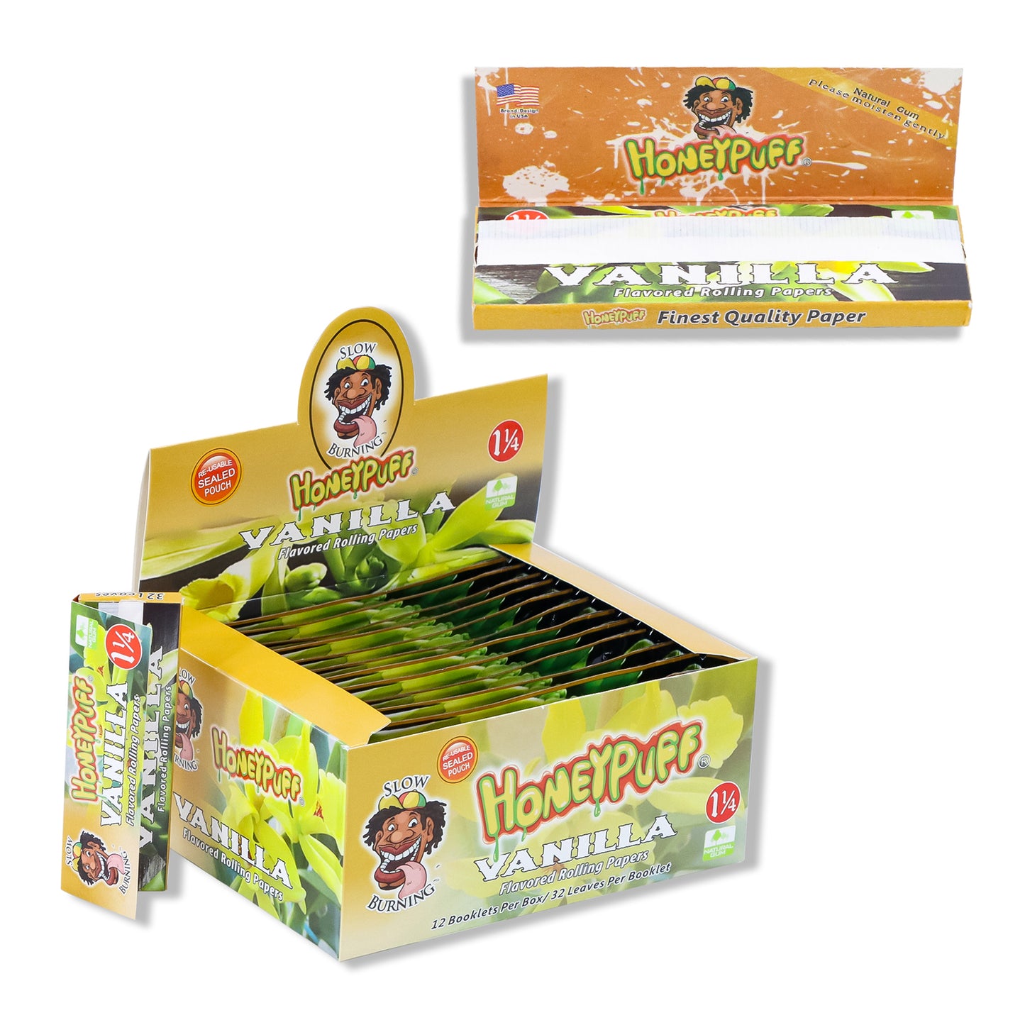 HONEYPUFF 1 1/4 Size Vanilla Flavored Rolling Papers, Slow Burning Cigarette Rolling Papers (50 PCS)