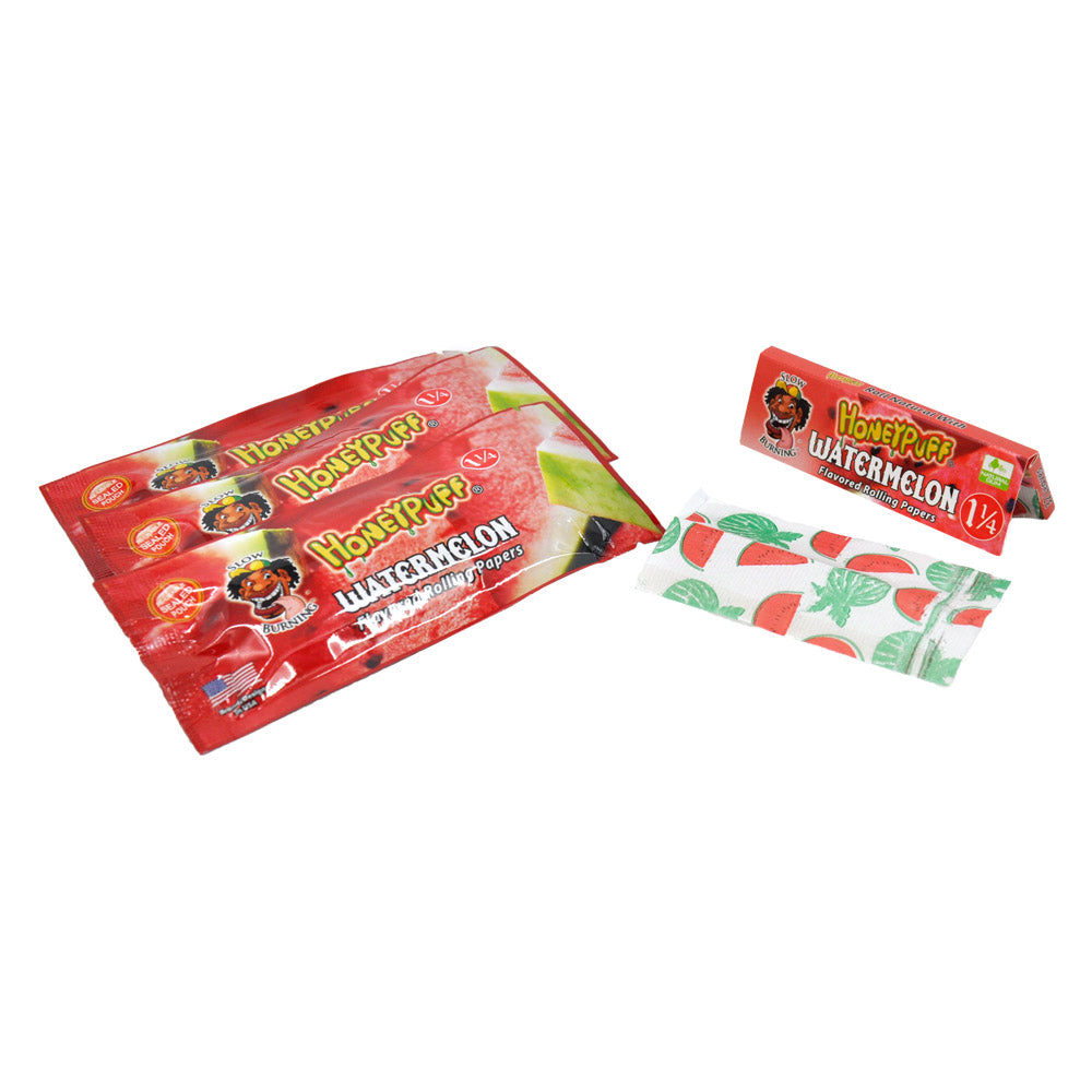 HONEYPUFF 1 1/4 Size Watermelon Flavored Rolling Papers, Slow Burning Cigarette Rolling Papers (50 PCS)