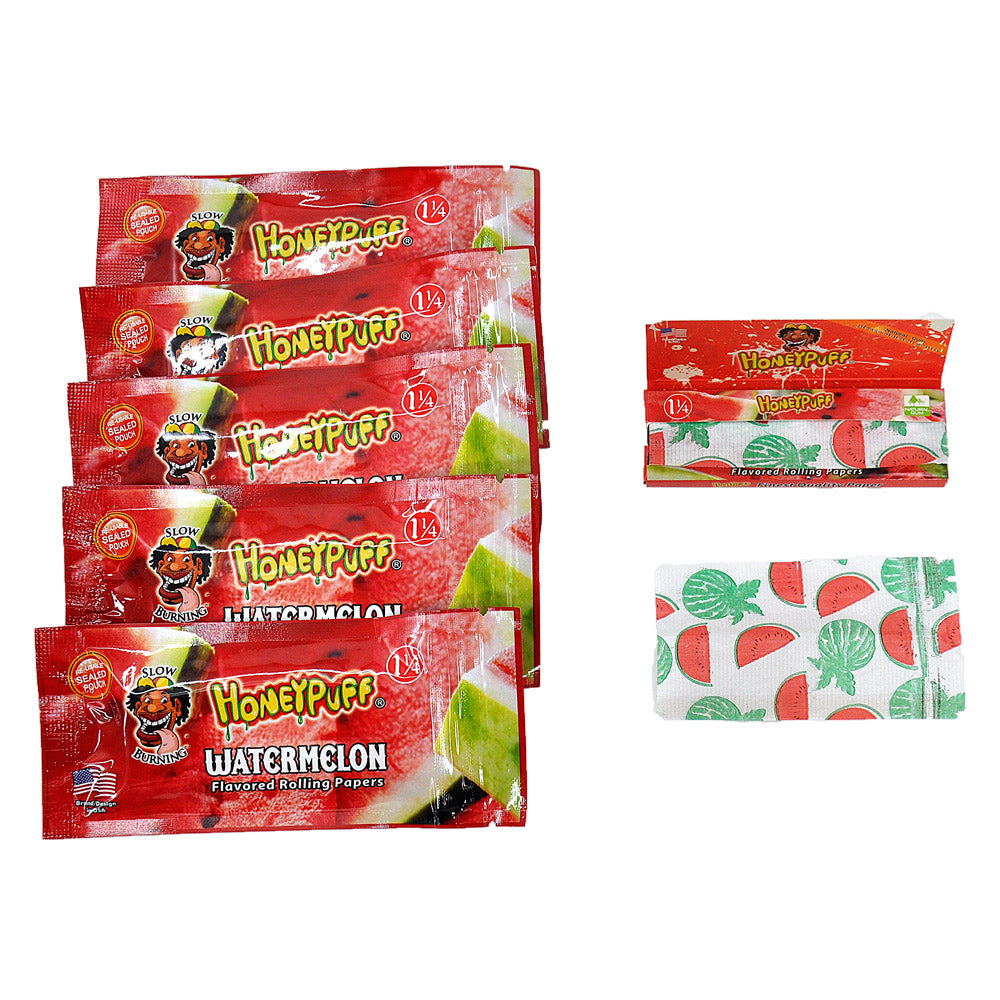 HONEYPUFF 1 1/4 Size Watermelon Flavored Rolling Papers, Slow Burning Cigarette Rolling Papers (50 PCS)
