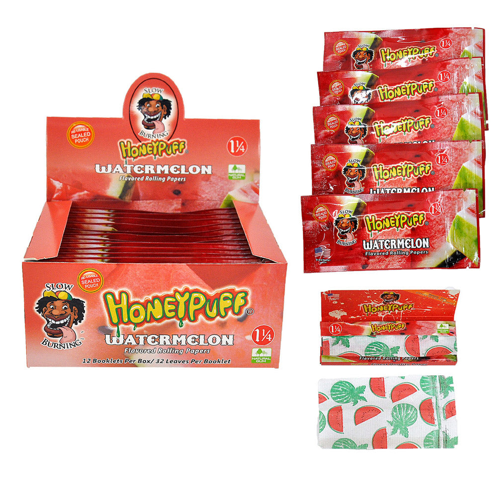 HONEYPUFF 1 1/4 Size Watermelon Flavored Rolling Papers, Slow Burning Cigarette Rolling Papers (50 PCS)