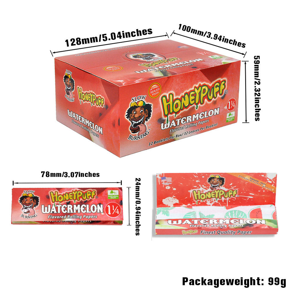HONEYPUFF 1 1/4 Size Watermelon Flavored Rolling Papers, Slow Burning Cigarette Rolling Papers (50 PCS)