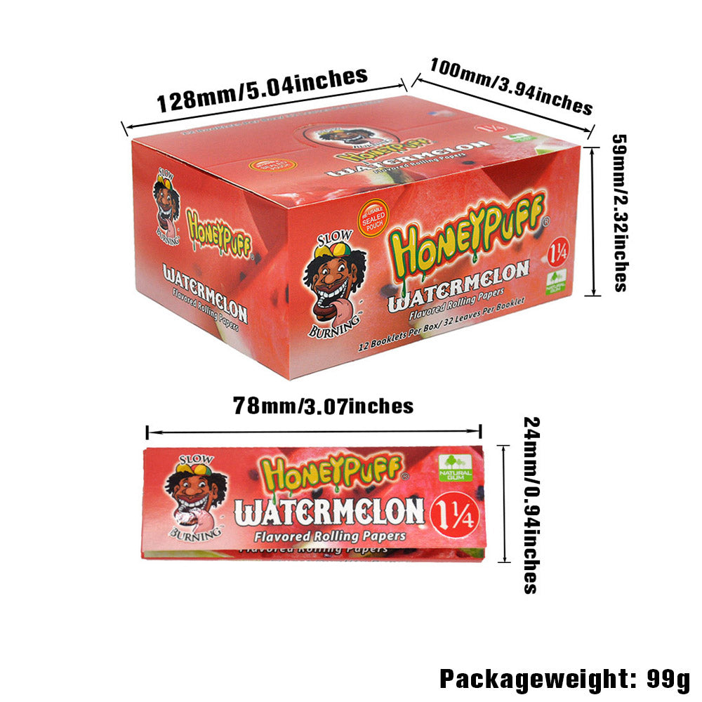 HONEYPUFF 1 1/4 Size Watermelon Flavored Rolling Papers, Slow Burning Cigarette Rolling Papers (50 PCS)