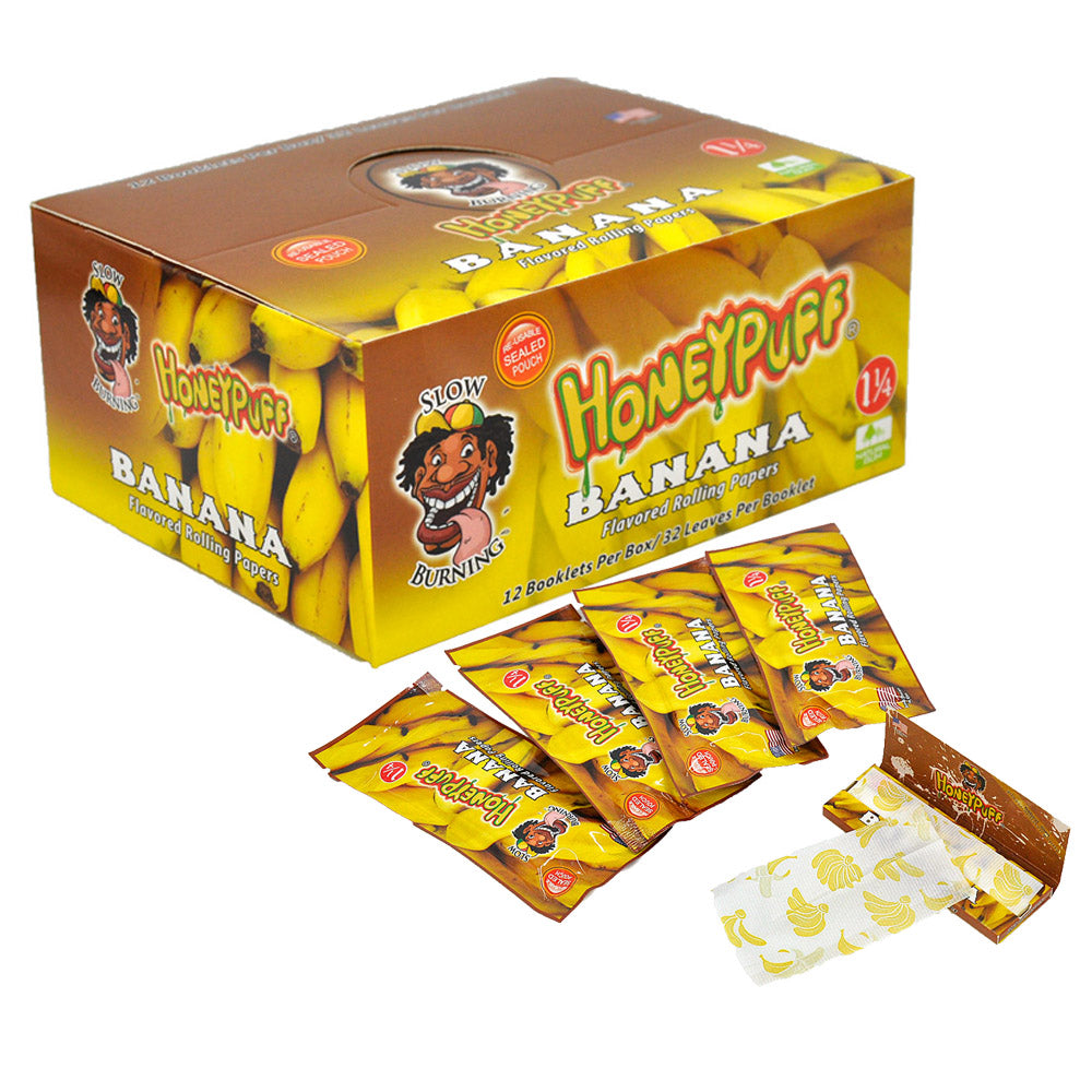 HONEYPUFF 1 1/4 Size Banana Flavored Rolling Papers, Slow Burning Cigarette Rolling Papers (50 PCS)