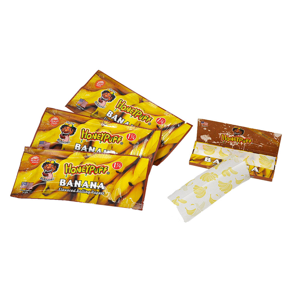 HONEYPUFF 1 1/4 Size Banana Flavored Rolling Papers, Slow Burning Cigarette Rolling Papers (50 PCS)