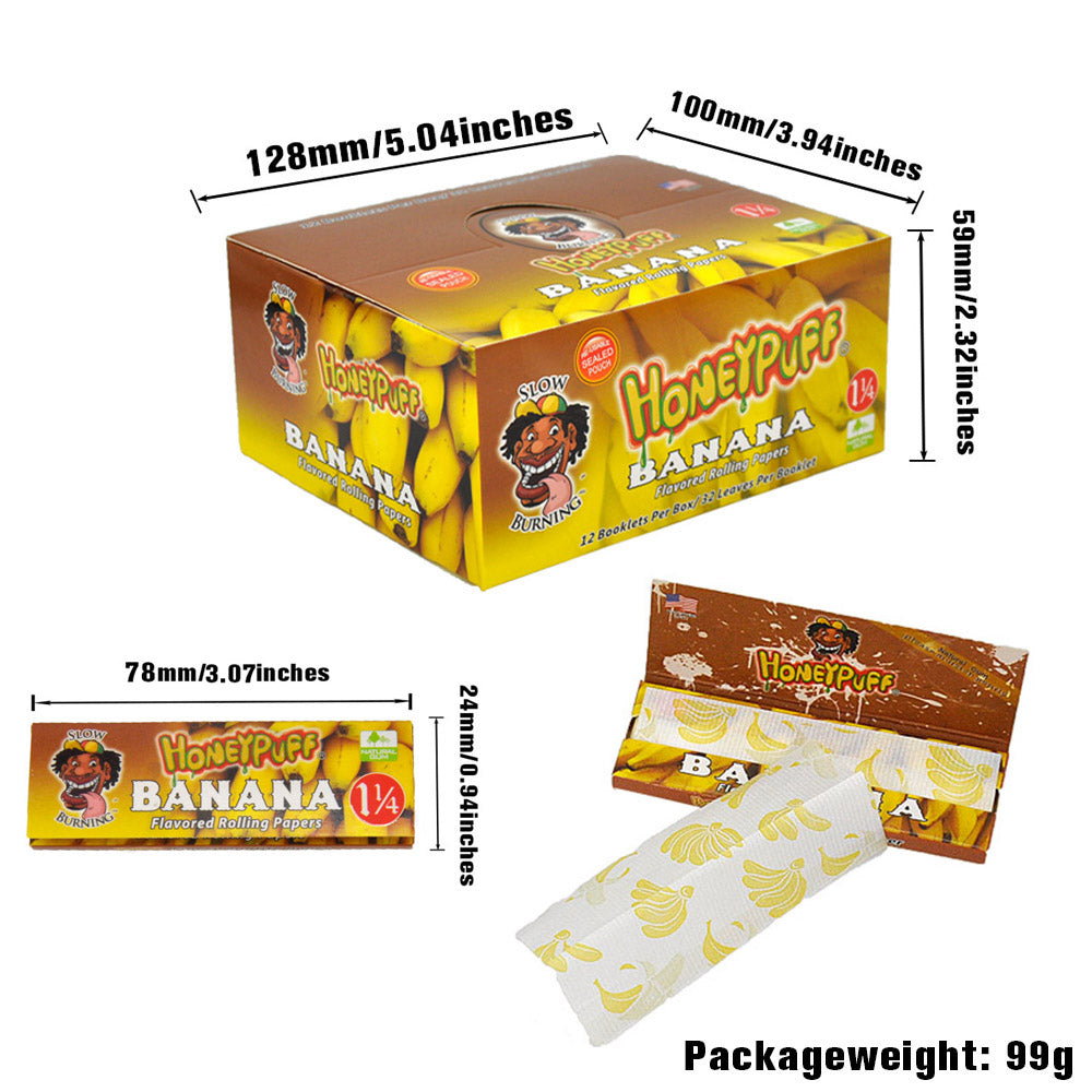 HONEYPUFF 1 1/4 Size Banana Flavored Rolling Papers, Slow Burning Cigarette Rolling Papers (50 PCS)