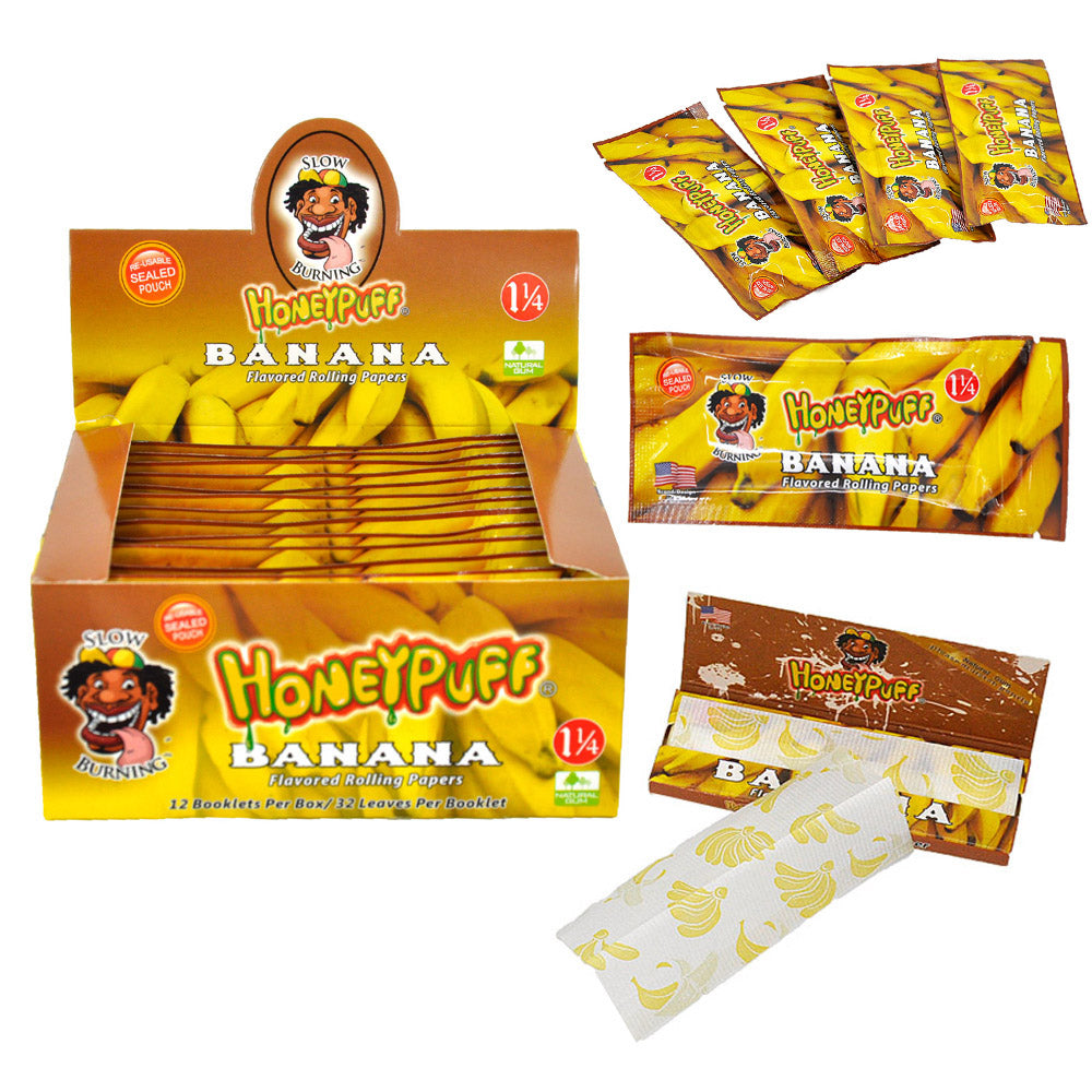 HONEYPUFF 1 1/4 Size Banana Flavored Rolling Papers, Slow Burning Cigarette Rolling Papers (50 PCS)