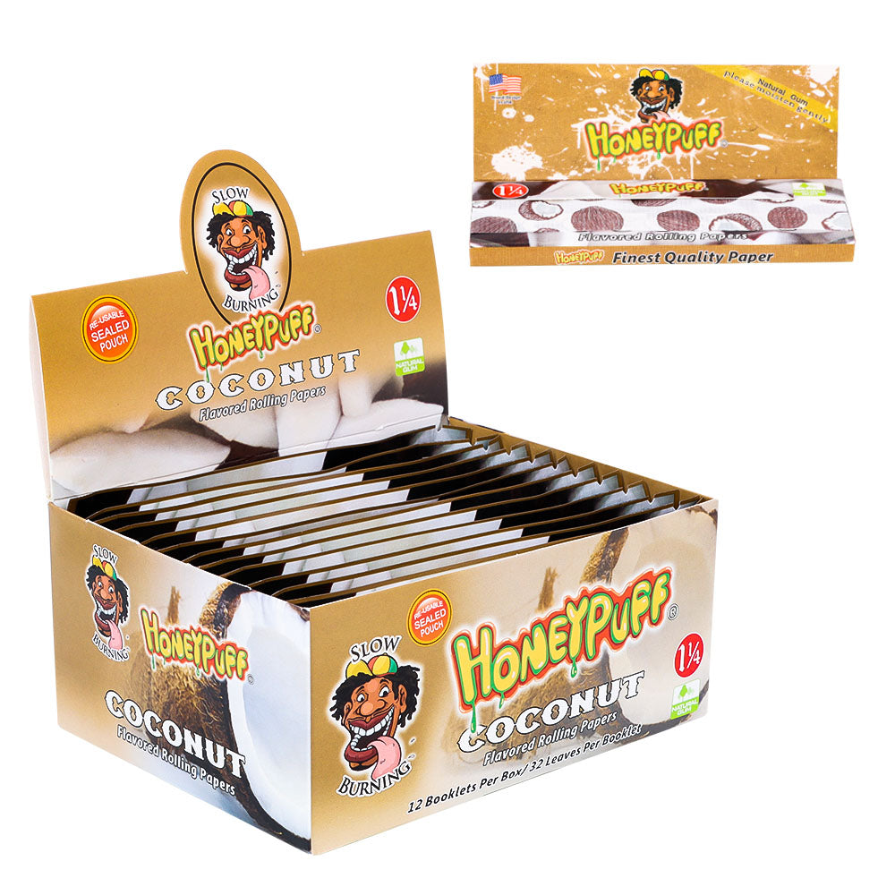 HONEYPUFF 1 1/4 Size Coconut Flavored Rolling Papers, Slow Burning Cigarette Rolling Papers (50 PCS)