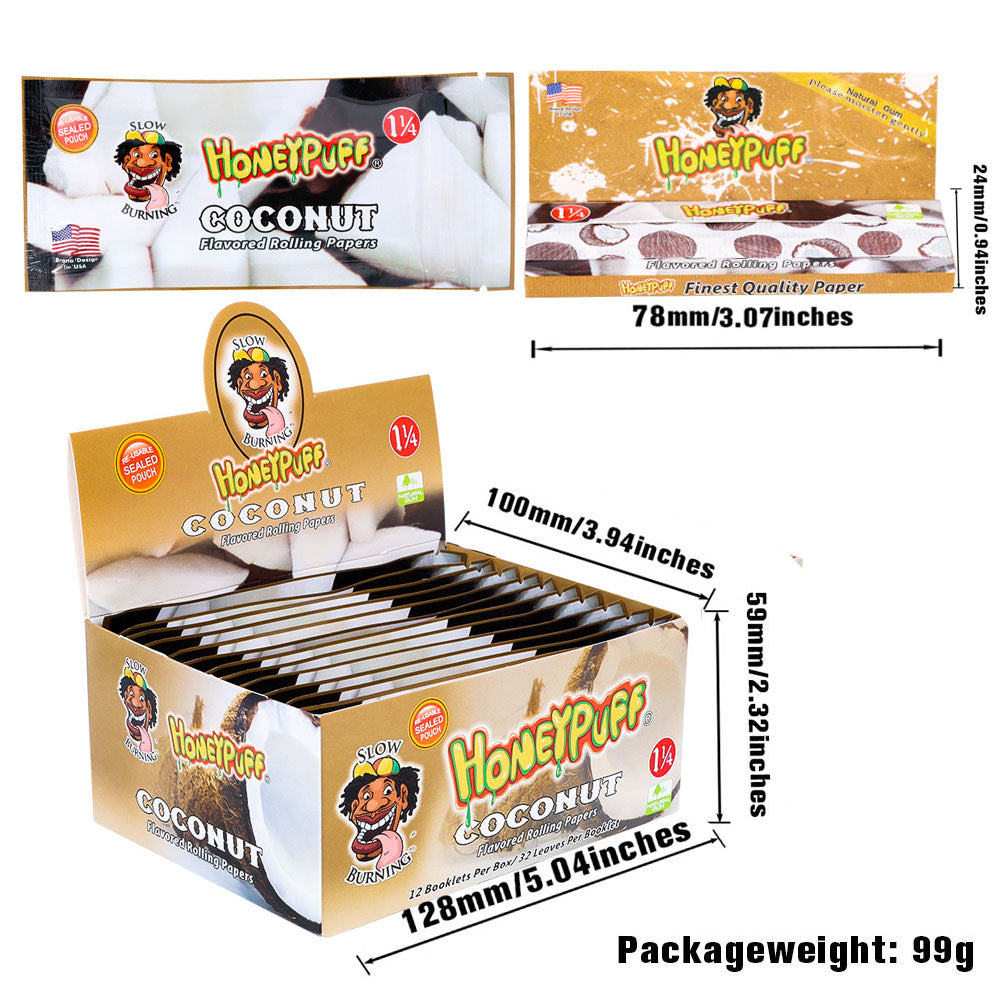 HONEYPUFF 1 1/4 Size Coconut Flavored Rolling Papers, Slow Burning Cigarette Rolling Papers (50 PCS)