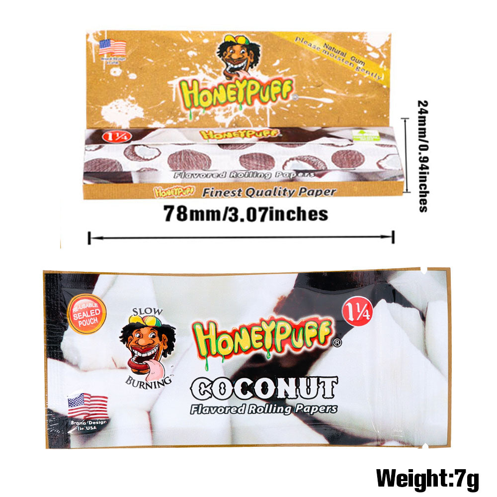 HONEYPUFF 1 1/4 Size Coconut Flavored Rolling Papers, Slow Burning Cigarette Rolling Papers (50 PCS)