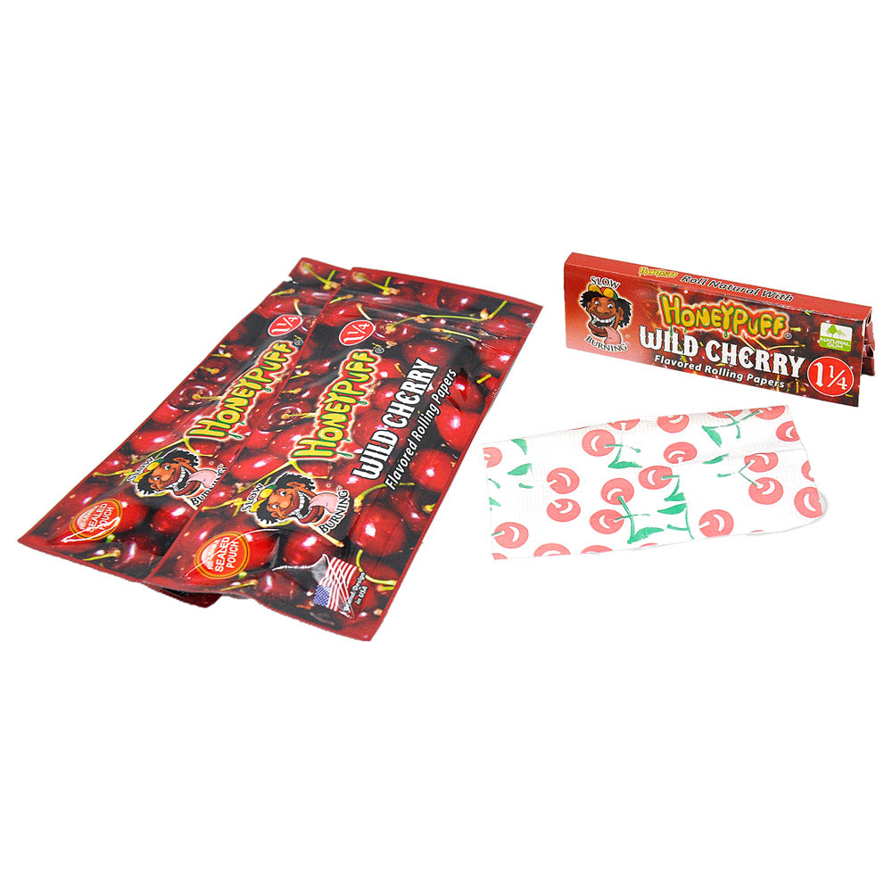 HONEYPUFF 1 1/4 Size Cherry Flavor Rolling Papers, Natural Cigarette Rolling Papers, 12 Pack / Case