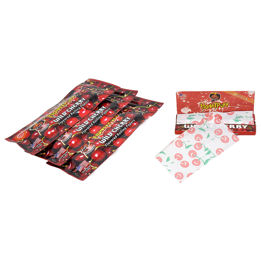 HONEYPUFF 1 1/4 Size Cherry Flavor Rolling Papers, Natural Cigarette Rolling Papers, 12 Pack / Case