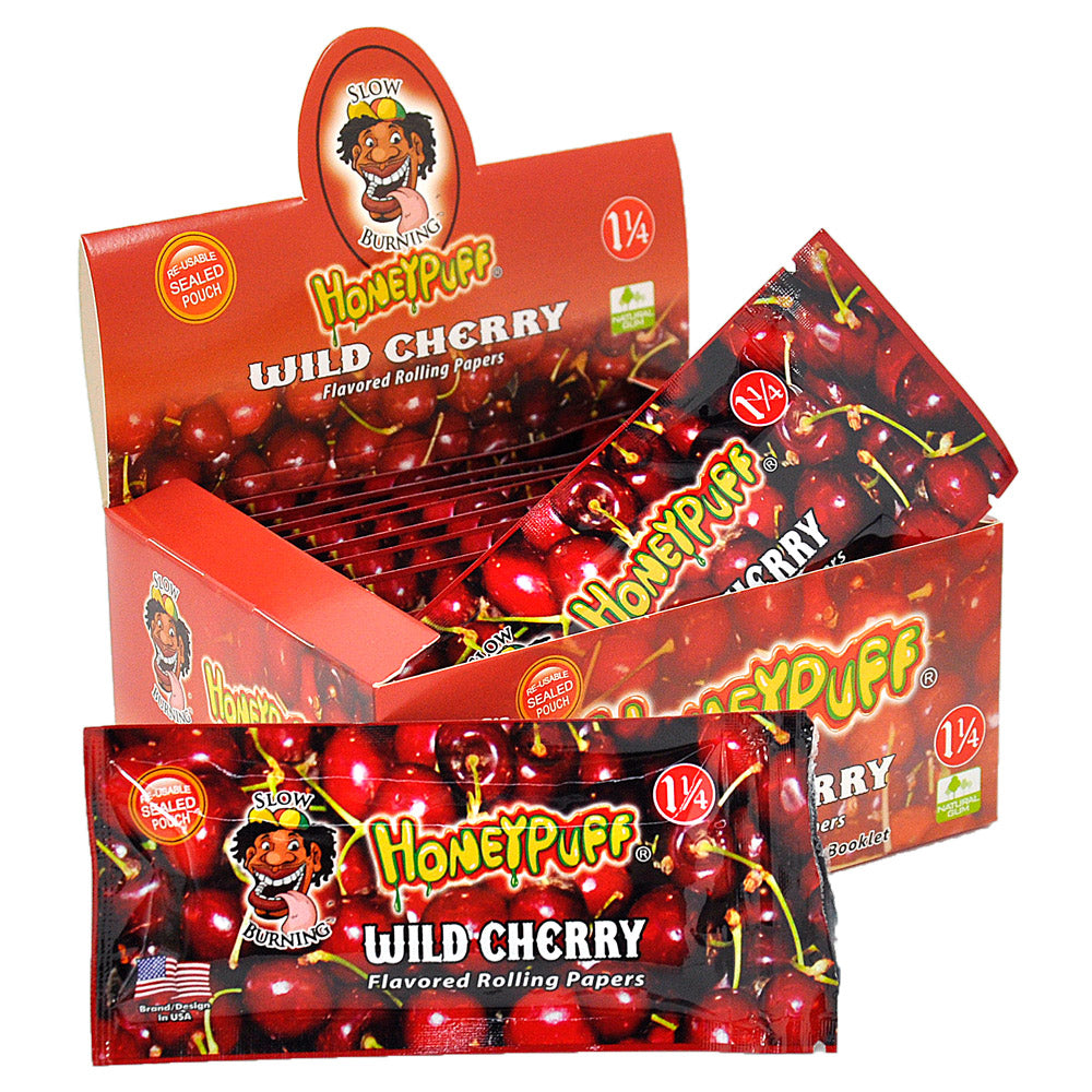 HONEYPUFF 1 1/4 Size Cherry Flavor Rolling Papers, Natural Cigarette Rolling Papers, 12 Pack / Case