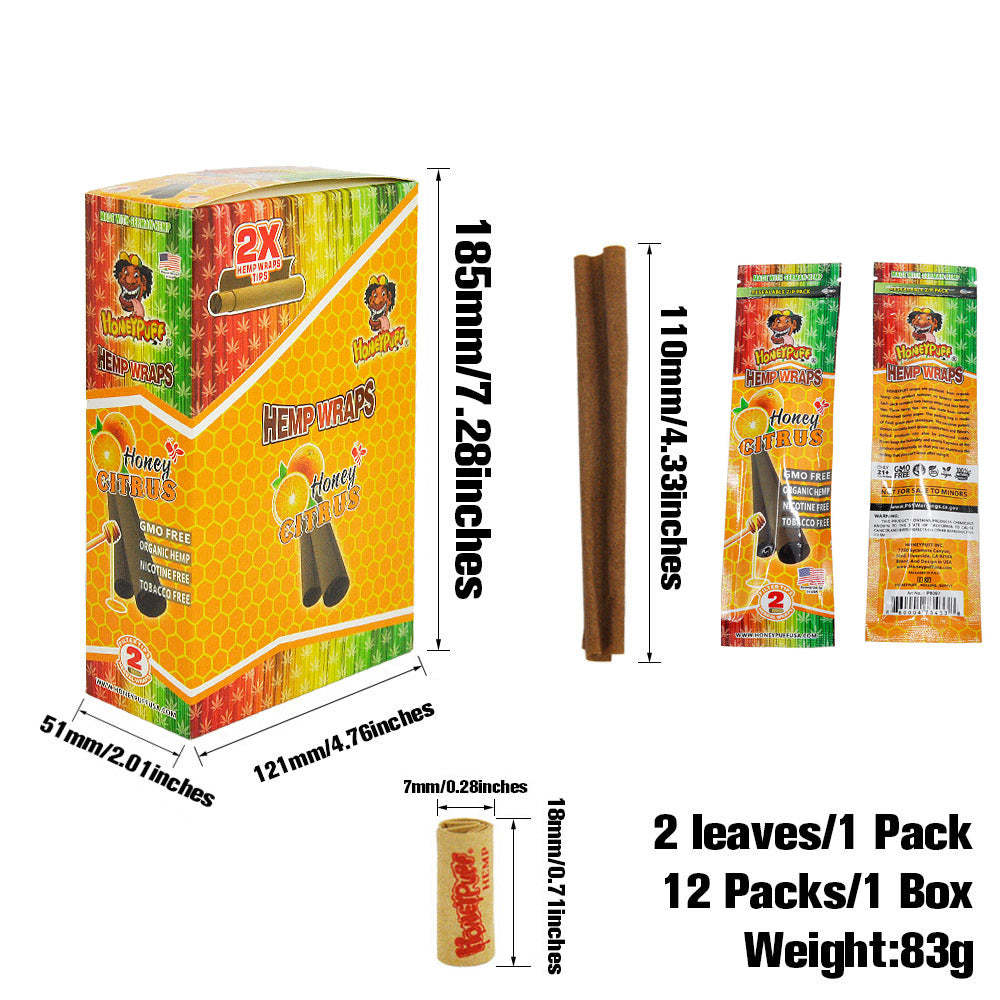 HONEYPUFF Orange Flavored Pre Rolled Cones, King Size Pre Rolled Rolling Paper with Tips, Slow Burning Rolling Cones, 2 PCS / Pack 12 Packs / Box