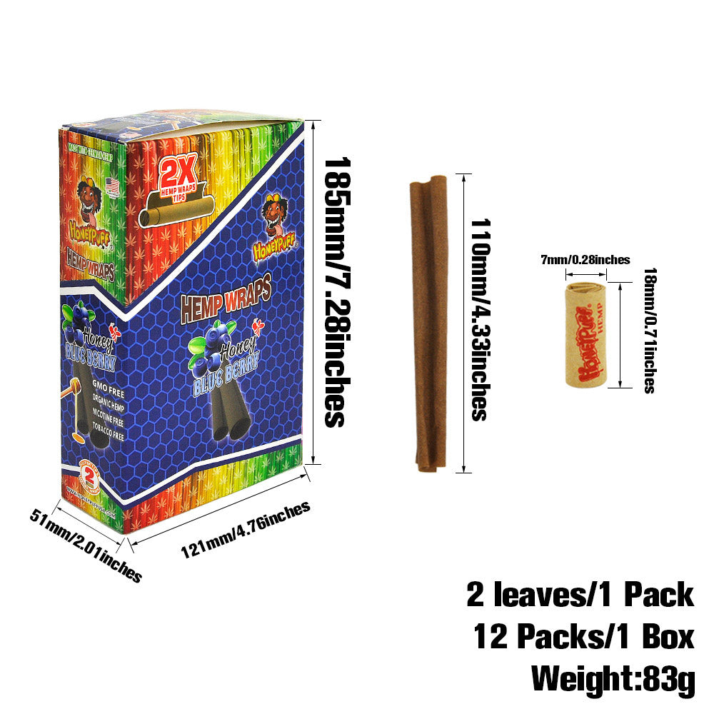 HONEYPUFF Blueberry Flavored Pre Rolled Cones, King Size Pre Rolled Rolling Paper with Tips, Slow Burning Rolling Cones, 2 PCS / Pack 12 Packs / Box
