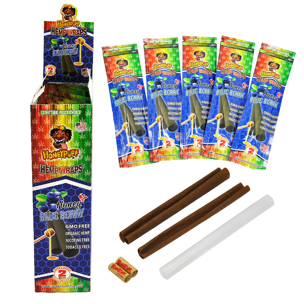 HONEYPUFF Blueberry Flavored Pre Rolled Cones, King Size Pre Rolled Rolling Paper with Tips, Slow Burning Rolling Cones, 2 PCS / Pack 12 Packs / Box