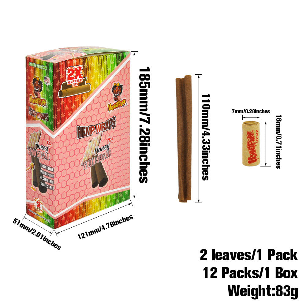 HONEYPUFF Spun Sugar Flavored Pre Rolled Cones, King Size Pre Rolled Rolling Paper with Tips, Slow Burning Rolling Cones, 2 PCS / Pack 12 Packs / Box