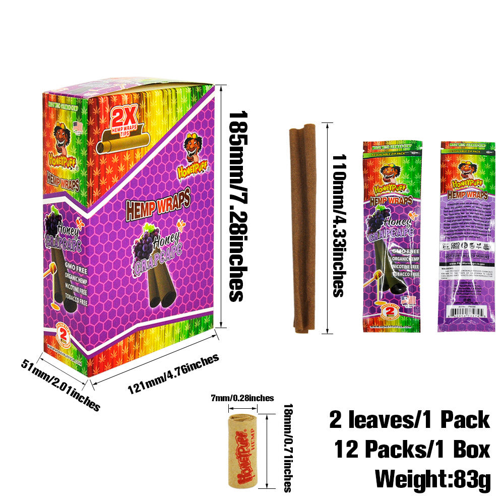 HONEYPUFF Grape Flavored Pre Rolled Cones, King Size Pre Rolled Rolling Paper with Tips, Slow Burning Rolling Cones, 2 PCS / Pack 12 Packs / Box
