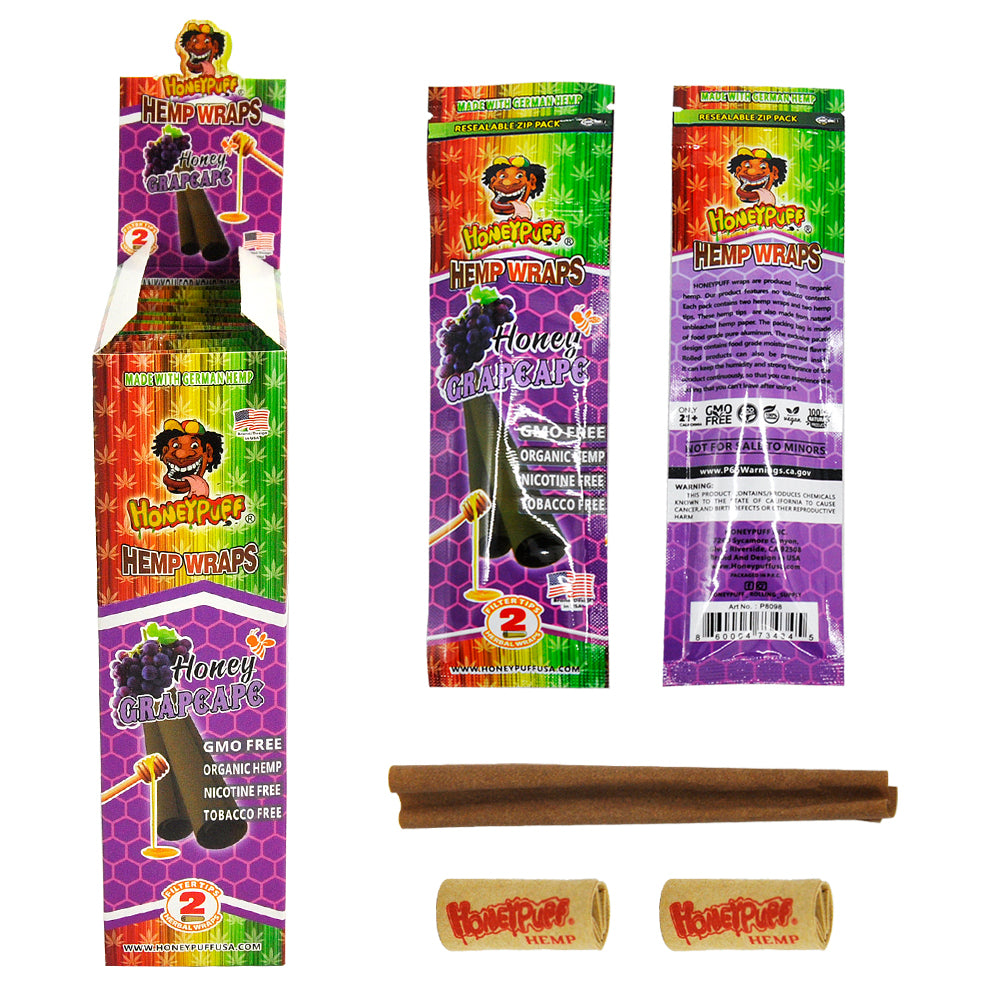 HONEYPUFF Grape Flavored Pre Rolled Cones, King Size Pre Rolled Rolling Paper with Tips, Slow Burning Rolling Cones, 2 PCS / Pack 12 Packs / Box