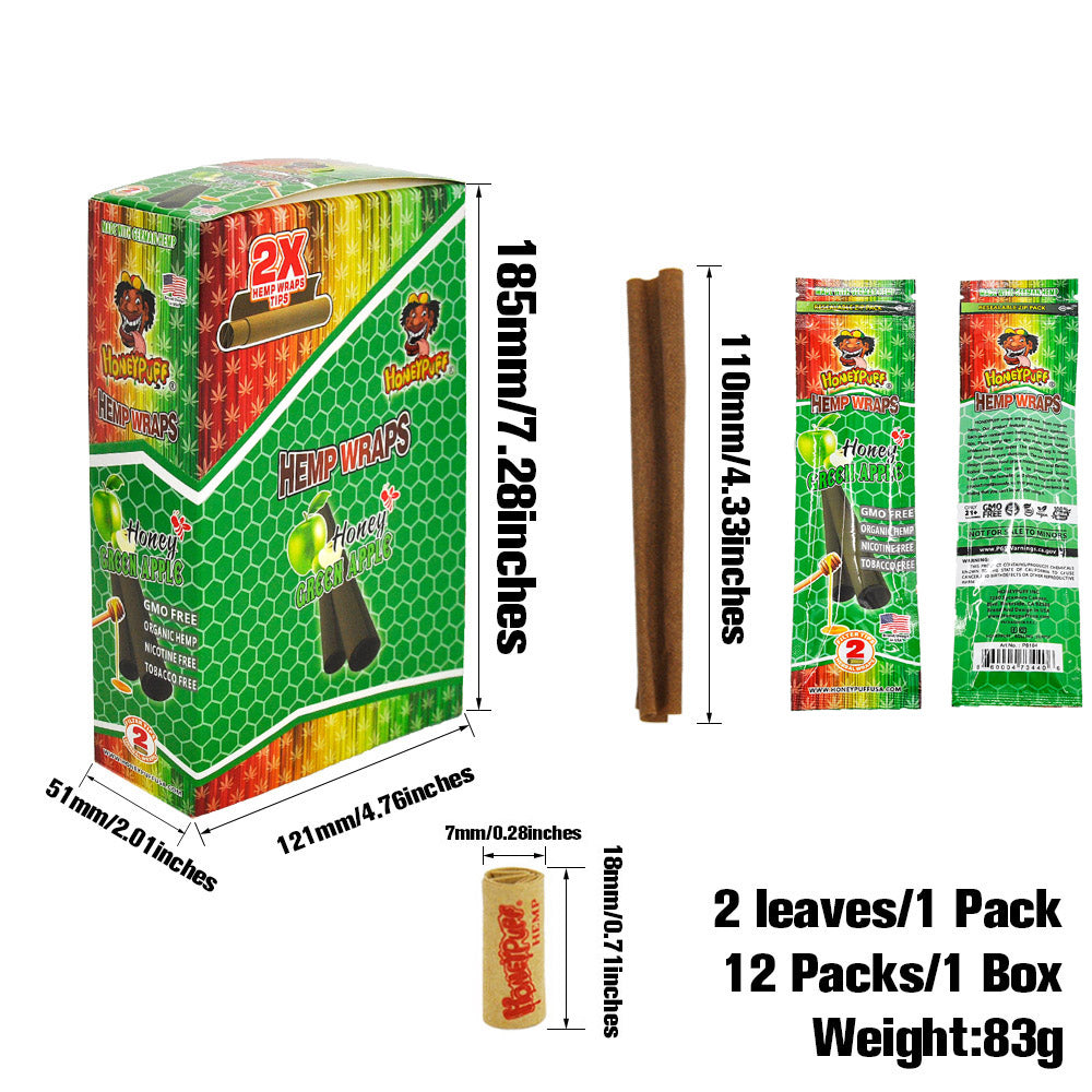 HONEYPUFF Green Apple Flavored Pre Rolled Cones, King Size Pre Rolled Rolling Paper with Tips, Slow Burning Rolling Cones, 2 PCS / Pack 12 Packs / Box