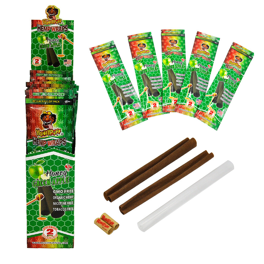 HONEYPUFF Green Apple Flavored Pre Rolled Cones, King Size Pre Rolled Rolling Paper with Tips, Slow Burning Rolling Cones, 2 PCS / Pack 12 Packs / Box