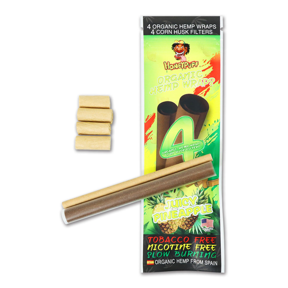 HONEYPUFF Pineapple Flavors Rolling Papers, King Size Cigarette Rolling Paper with Tips, Slow Burning Rolling Paper & Biodegradable, 4 Pieces / Pack 15 Pack / Box
