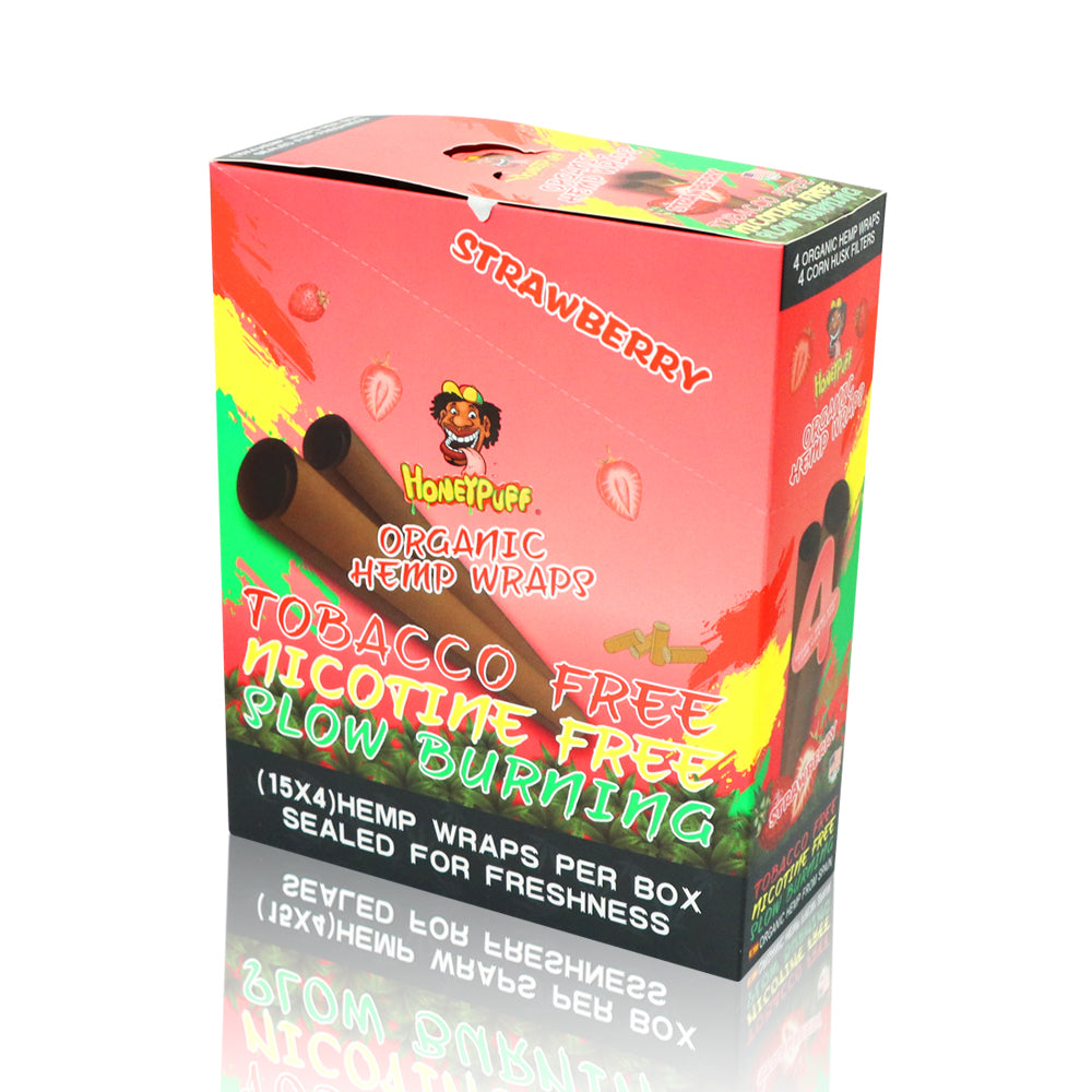 HONEYPUFF Strawberry Flavors Rolling Papers, King Size Cigarette Rolling Paper with Tips, Slow Burning Rolling Paper & Biodegradable, 4 Pieces / Pack 15 Pack / Box