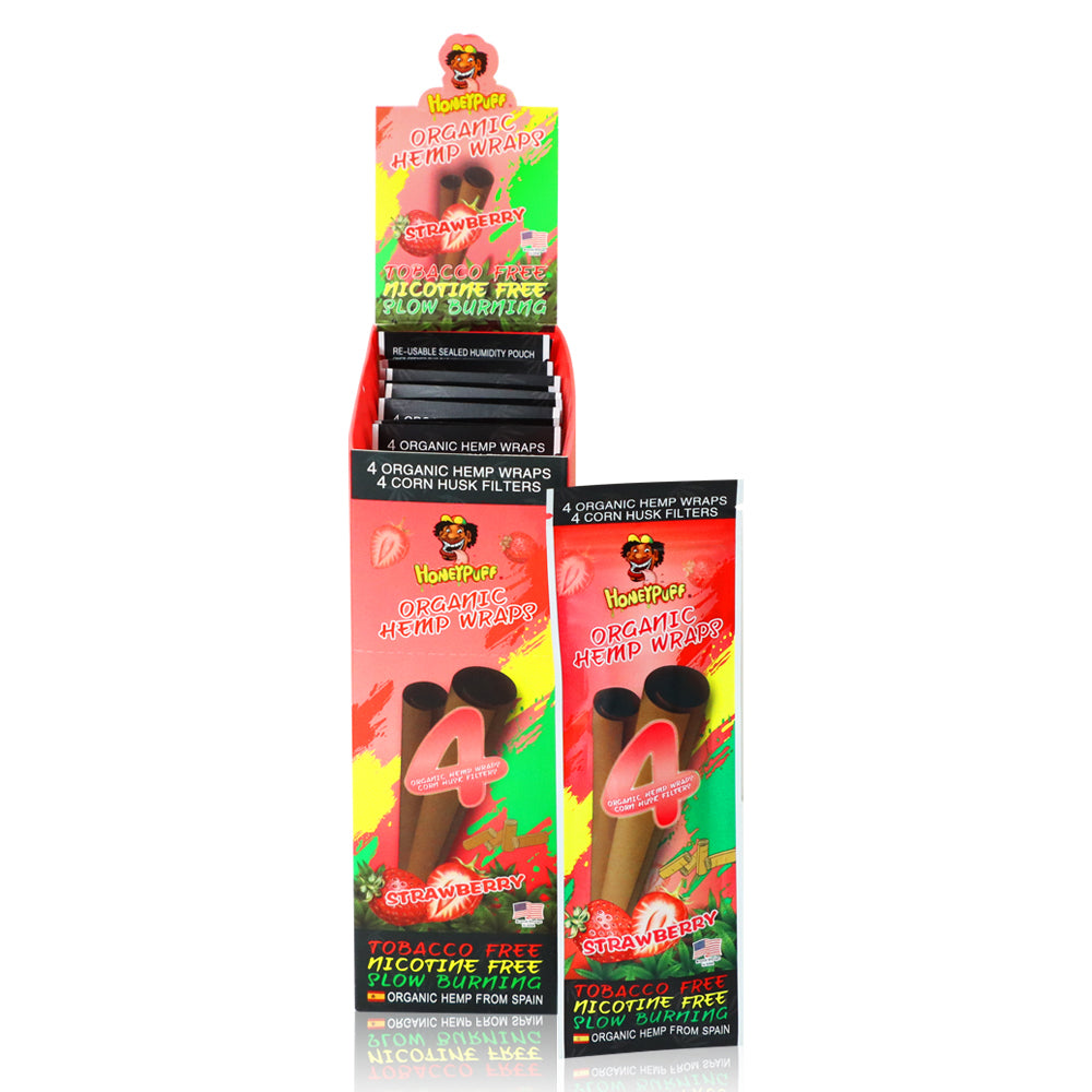 HONEYPUFF Strawberry Flavors Rolling Papers, King Size Cigarette Rolling Paper with Tips, Slow Burning Rolling Paper & Biodegradable, 4 Pieces / Pack 15 Pack / Box
