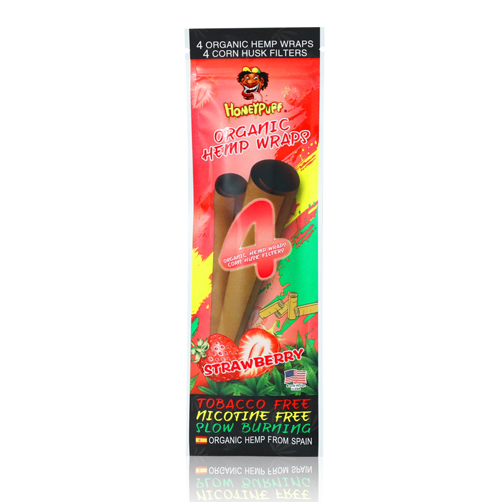 HONEYPUFF Strawberry Flavors Rolling Papers, King Size Cigarette Rolling Paper with Tips, Slow Burning Rolling Paper & Biodegradable, 4 Pieces / Pack 15 Pack / Box