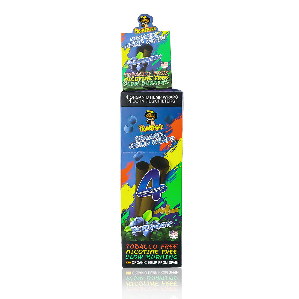 HONEYPUFF Blueberry Flavors Rolling Papers, King Size Cigarette Rolling Paper with Tips, Slow Burning Rolling Paper & Biodegradable, 4 Pieces / Pack 15 Pack / Box
