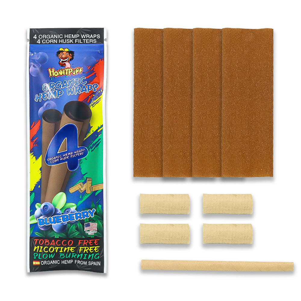 HONEYPUFF Blueberry Flavors Rolling Papers, King Size Cigarette Rolling Paper with Tips, Slow Burning Rolling Paper & Biodegradable, 4 Pieces / Pack 15 Pack / Box
