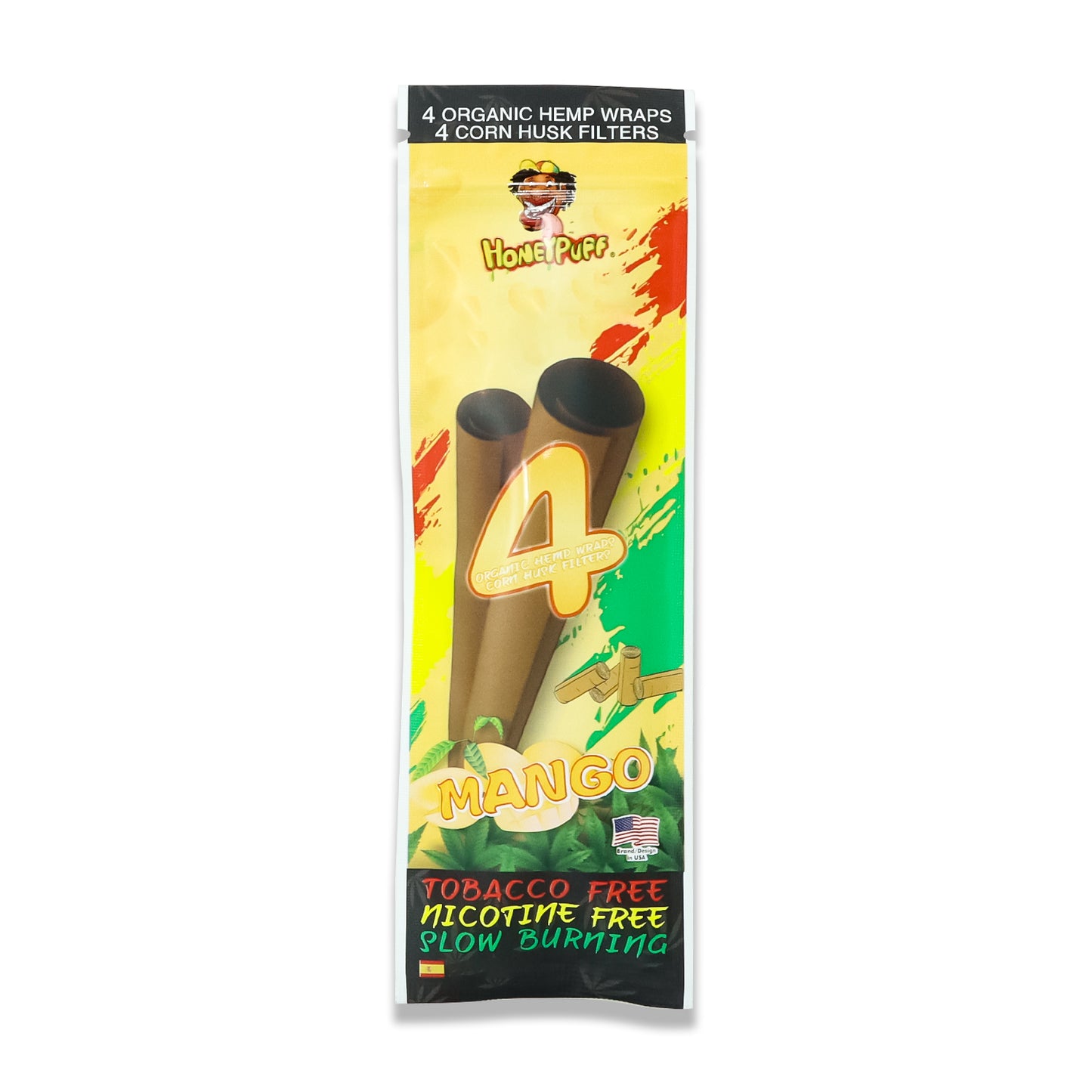 HONEYPUFF Mango Flavors Rolling Papers, King Size Cigarette Rolling Paper with Tips, Slow Burning Rolling Paper & Biodegradable, 4 Pieces / Pack 15 Pack / Box