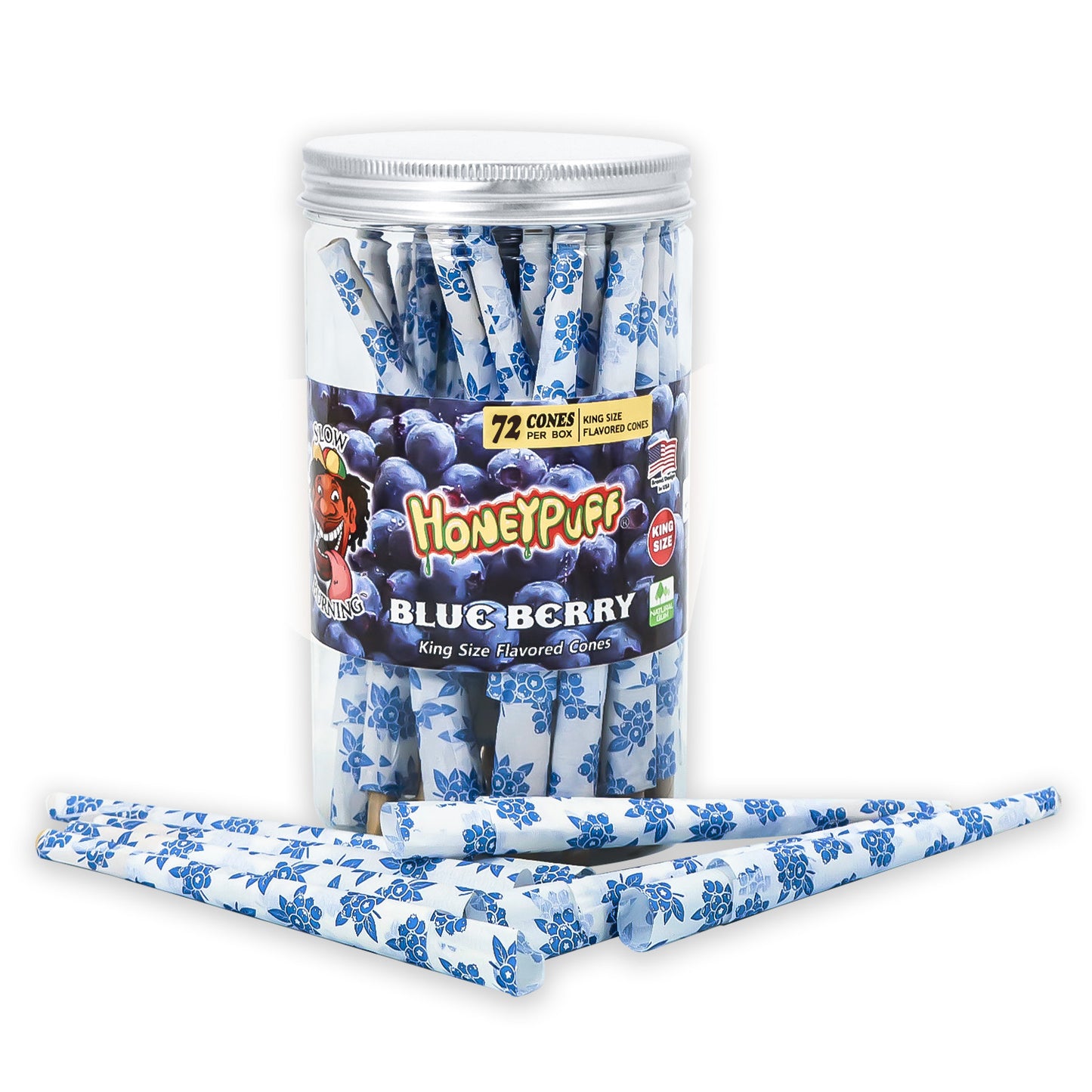 HONEYPUFF Blueberry Flavor Pre Rolled Cones, King Size Pre Rolled Rolling Paper with Tips, Slow Burning Papers (72 PCS)