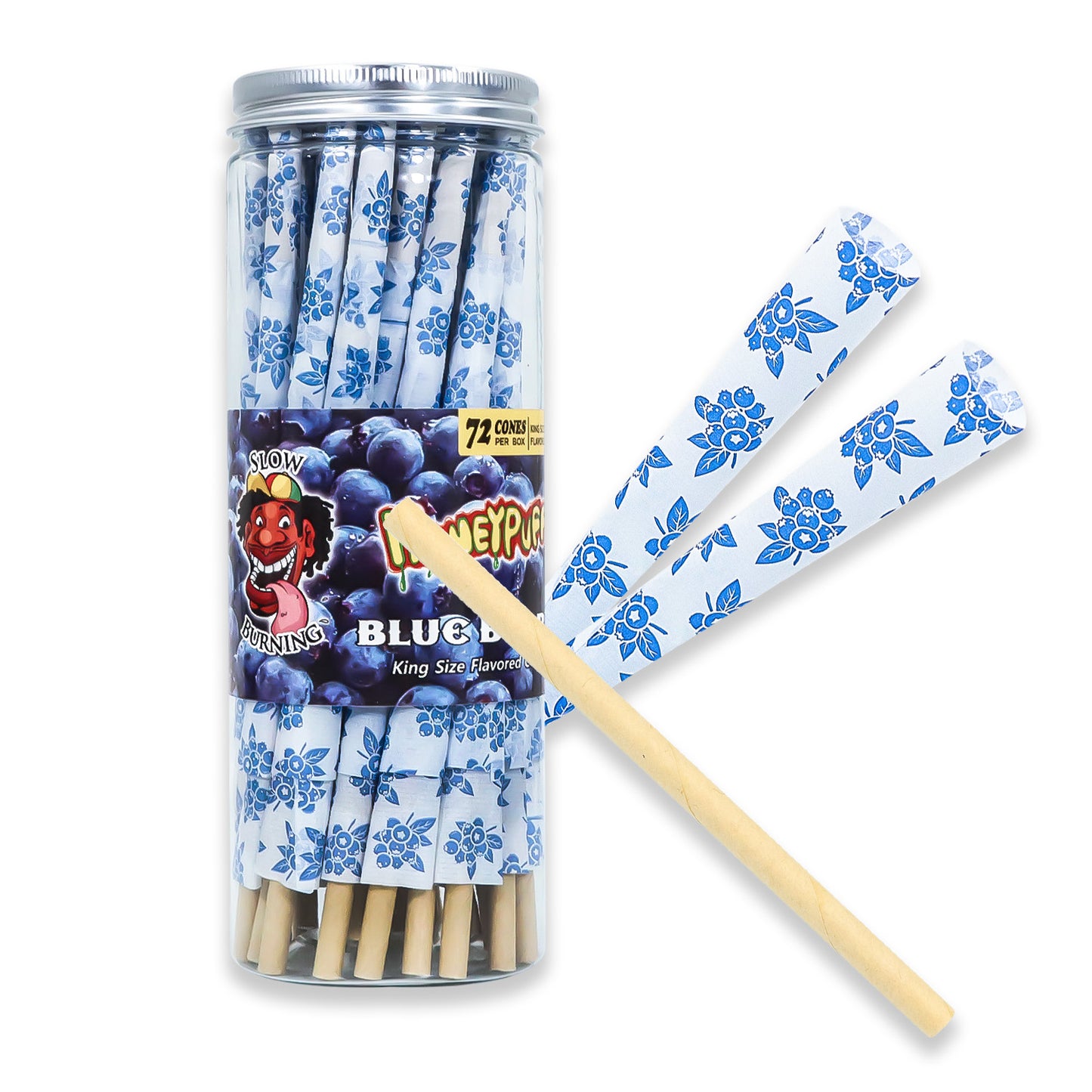 HONEYPUFF Blueberry Flavor Pre Rolled Cones, King Size Pre Rolled Rolling Paper with Tips, Slow Burning Papers (72 PCS)